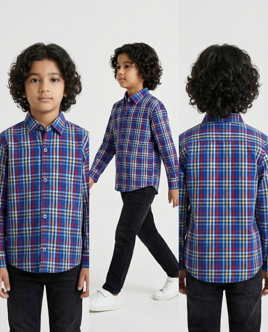 Royal Blue Plaid Shirt for Boys — Casual Shirts for Boys — View 4 | Little Giants