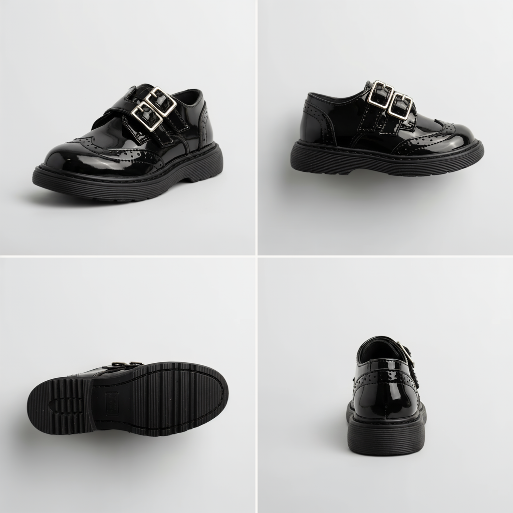 Glossy Black Monk Shoe for Boys — Patent Strap