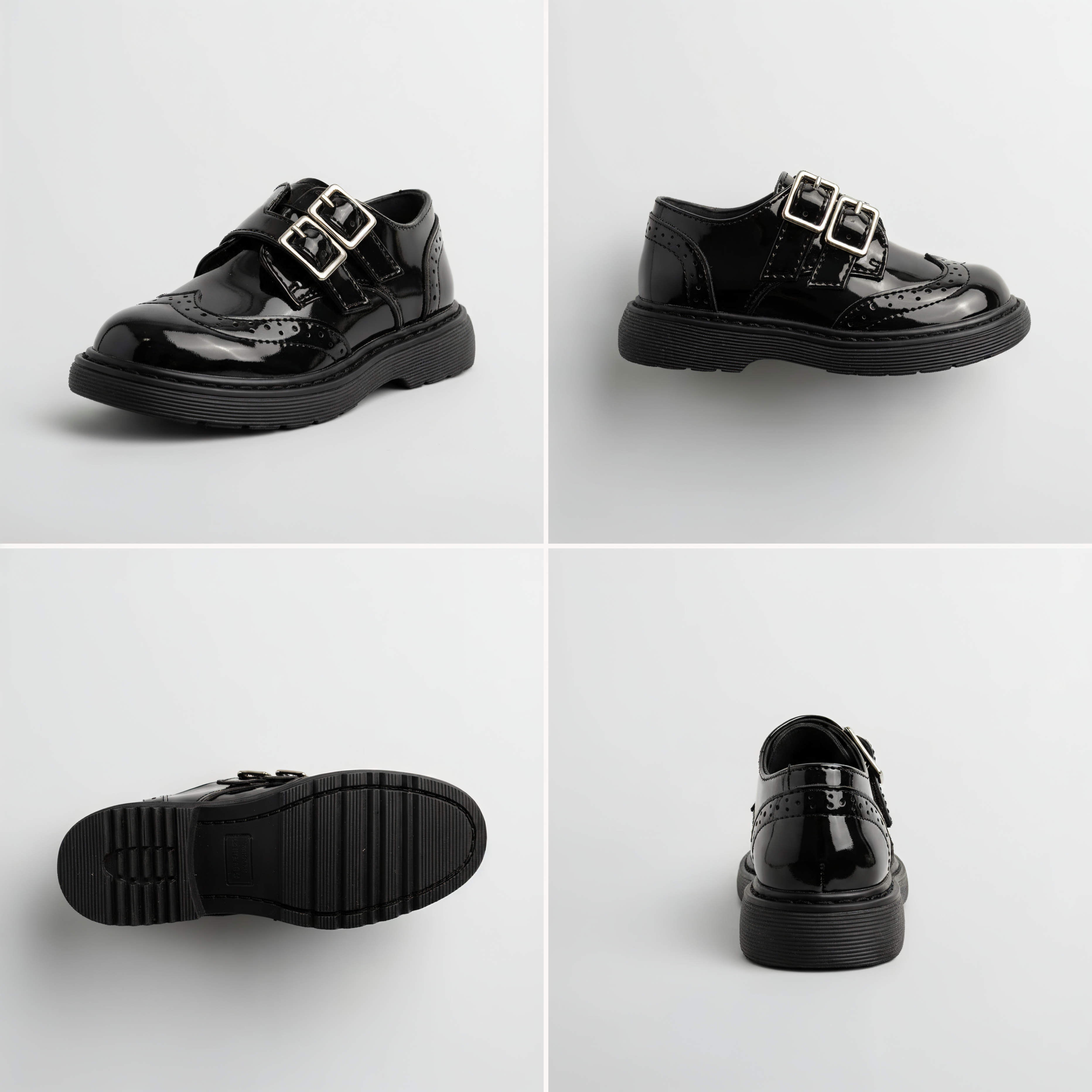 Glossy Black Monk Shoe for Boys — Patent Strap