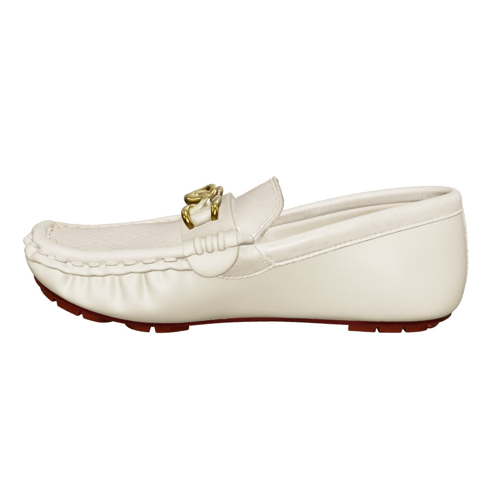 Beige Snake Embossed Loafer for Boys — Driving Style