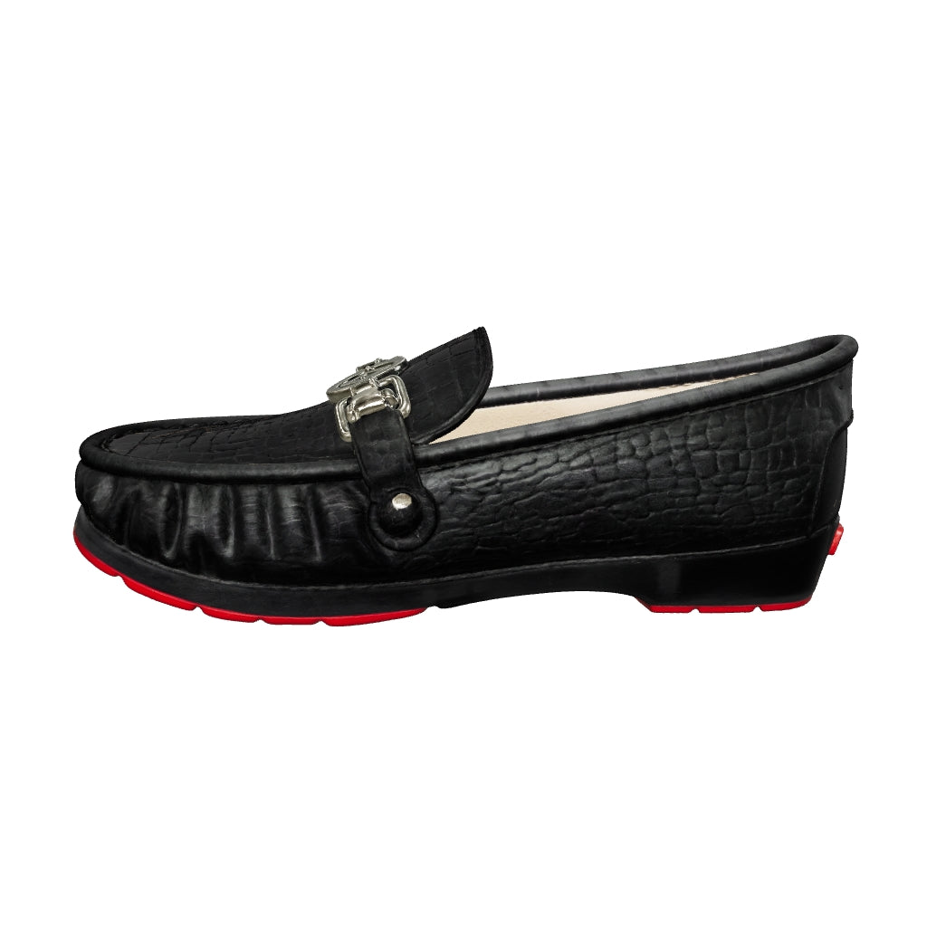 Black Croc Embossed Loafer for Boys — Driving Style