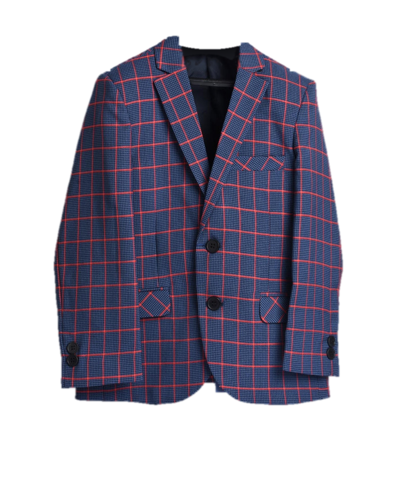 Navy Red Check Blazer for Boys — Windowpane Formal