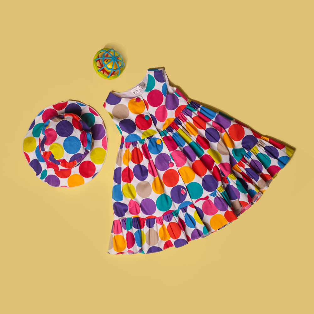 Dotted Print Casual Frock girls casual frock front view — Little Giants