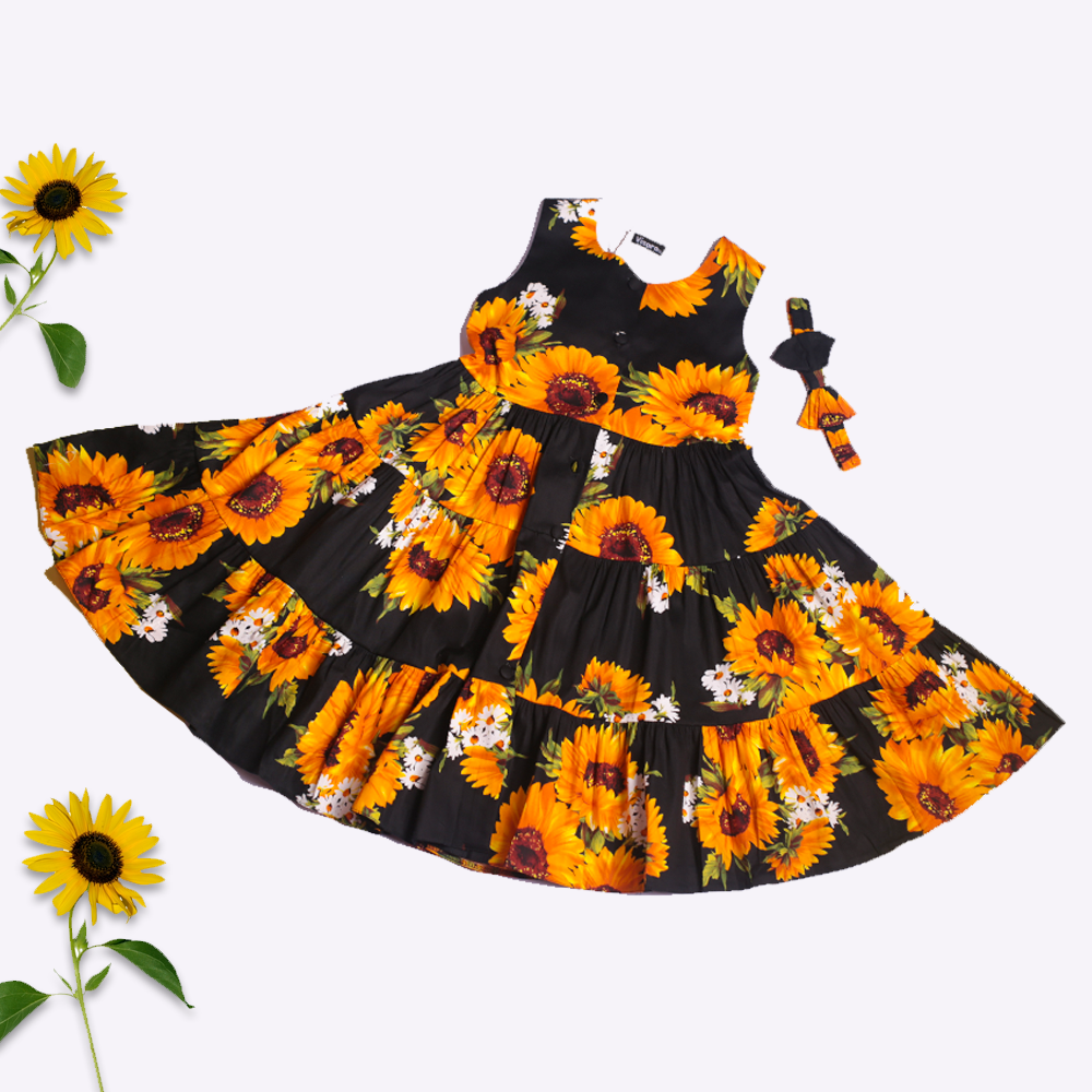 Black Sunflower Casual Frock girls casual frock side profile — Little Giants