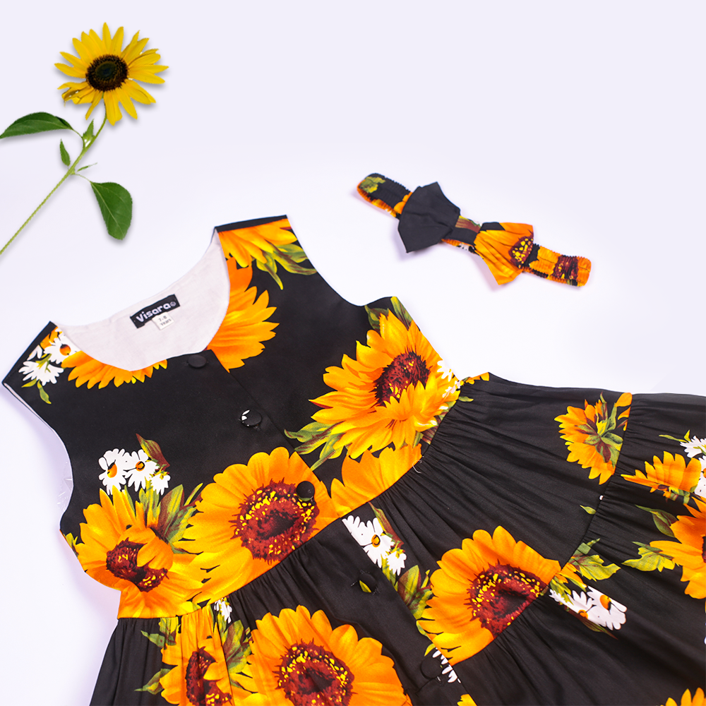 Black Sunflower Casual Frock girls casual frock fabric detail — Little Giants