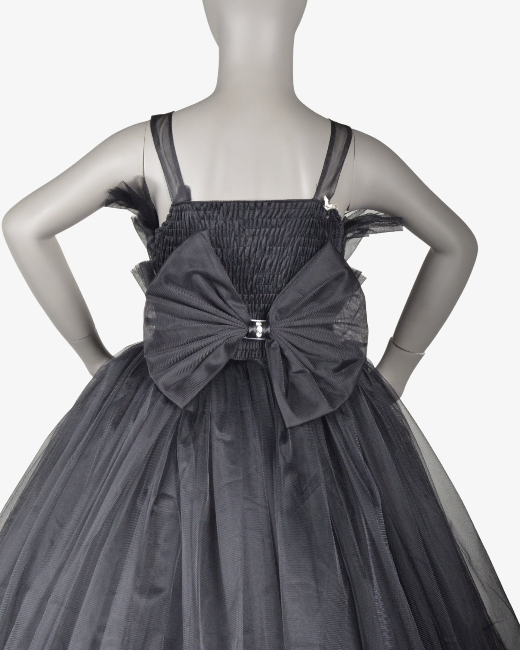 Dark Grey Flamingo Dress girls party frock side profile — Little Giants
