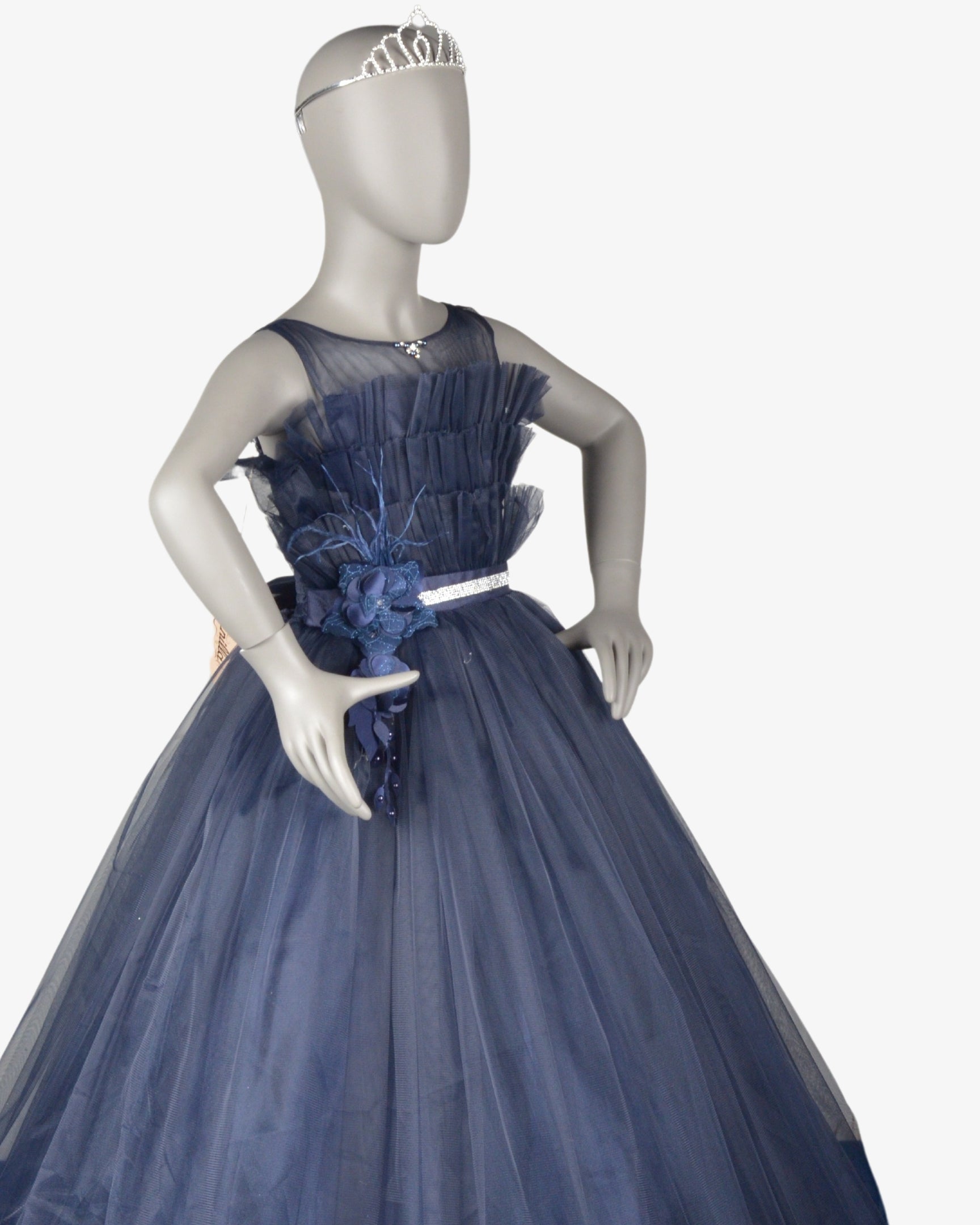 Sapphire Flamingo Dress girls party frock front view — Little Giants