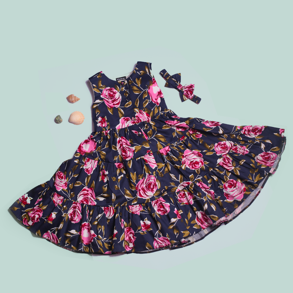 Black Rose Casual Frock girls casual frock front view — Little Giants