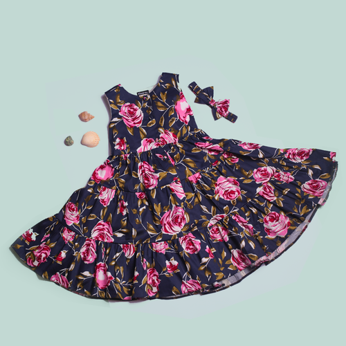 Black Rose Casual Frock girls casual frock front view — Little Giants