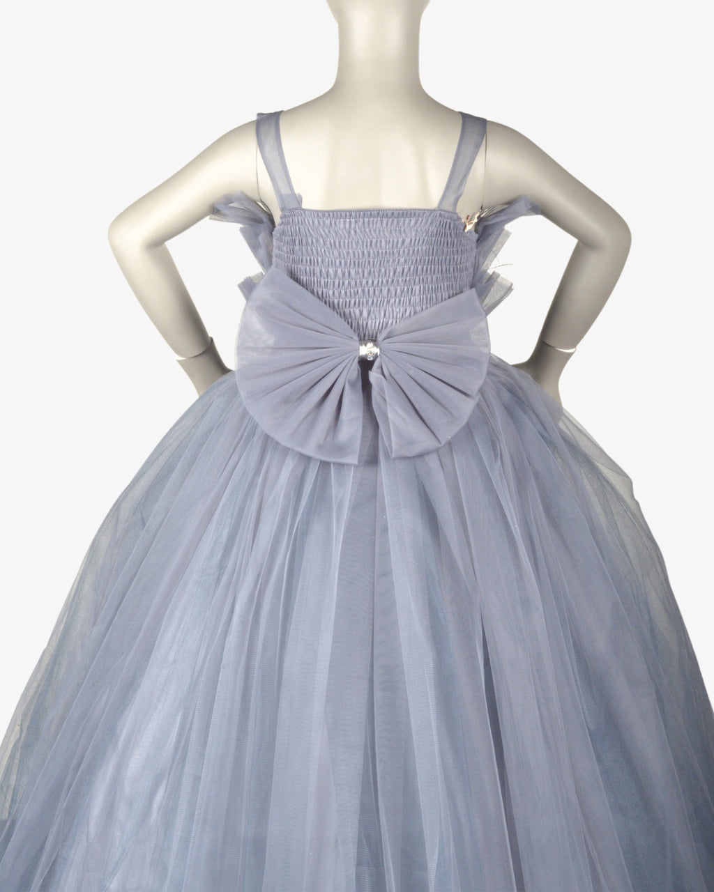 Light Grey Flamingo Dress girls party frock fabric detail — Little Giants