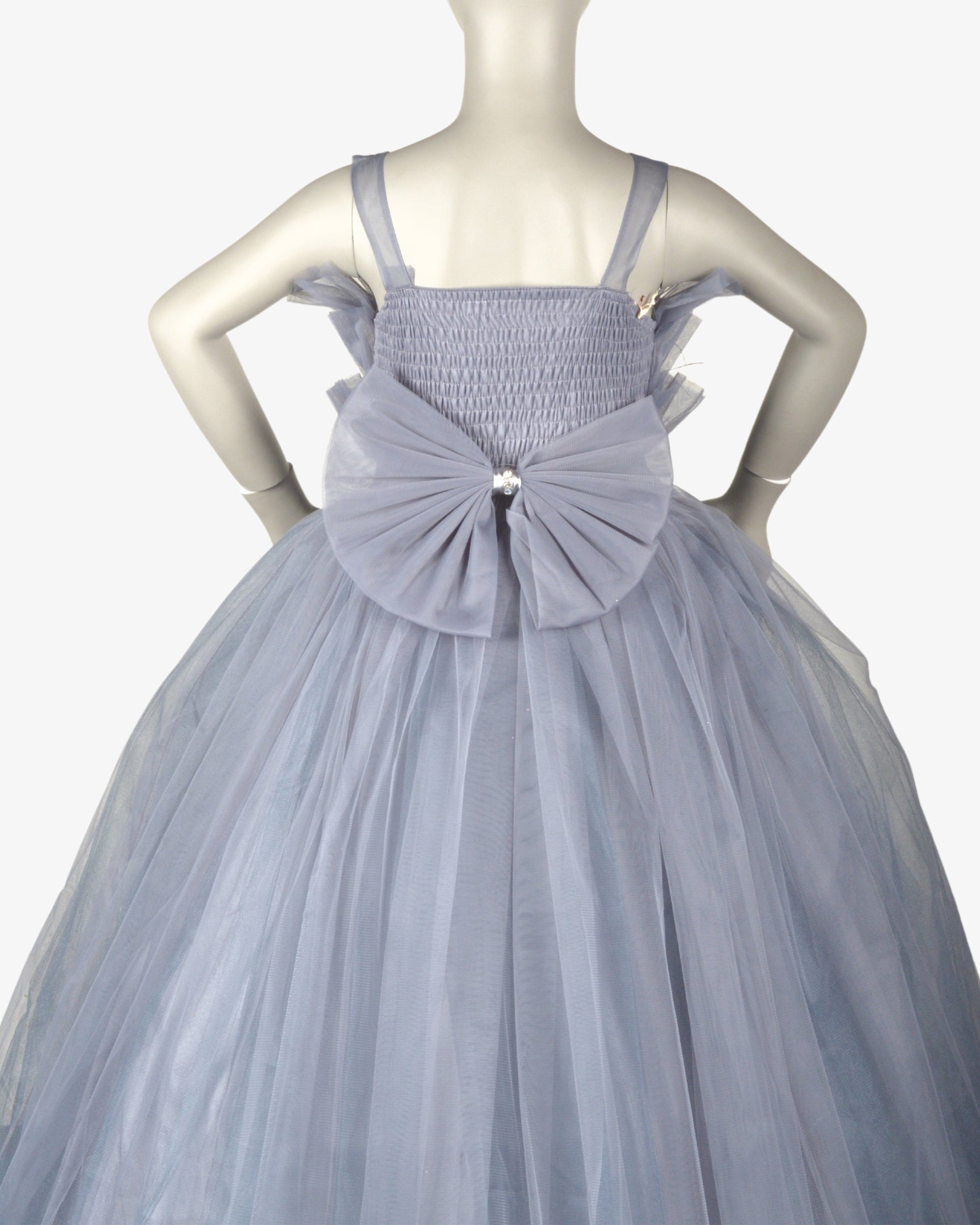 Light Grey Flamingo Dress girls party frock fabric detail — Little Giants