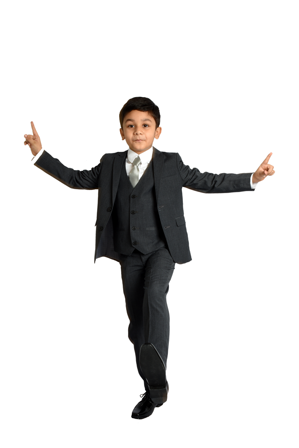 Grey Textured 5-Piece Suit for Boys — Formal Wear for Boys — View 2 | Little Giants