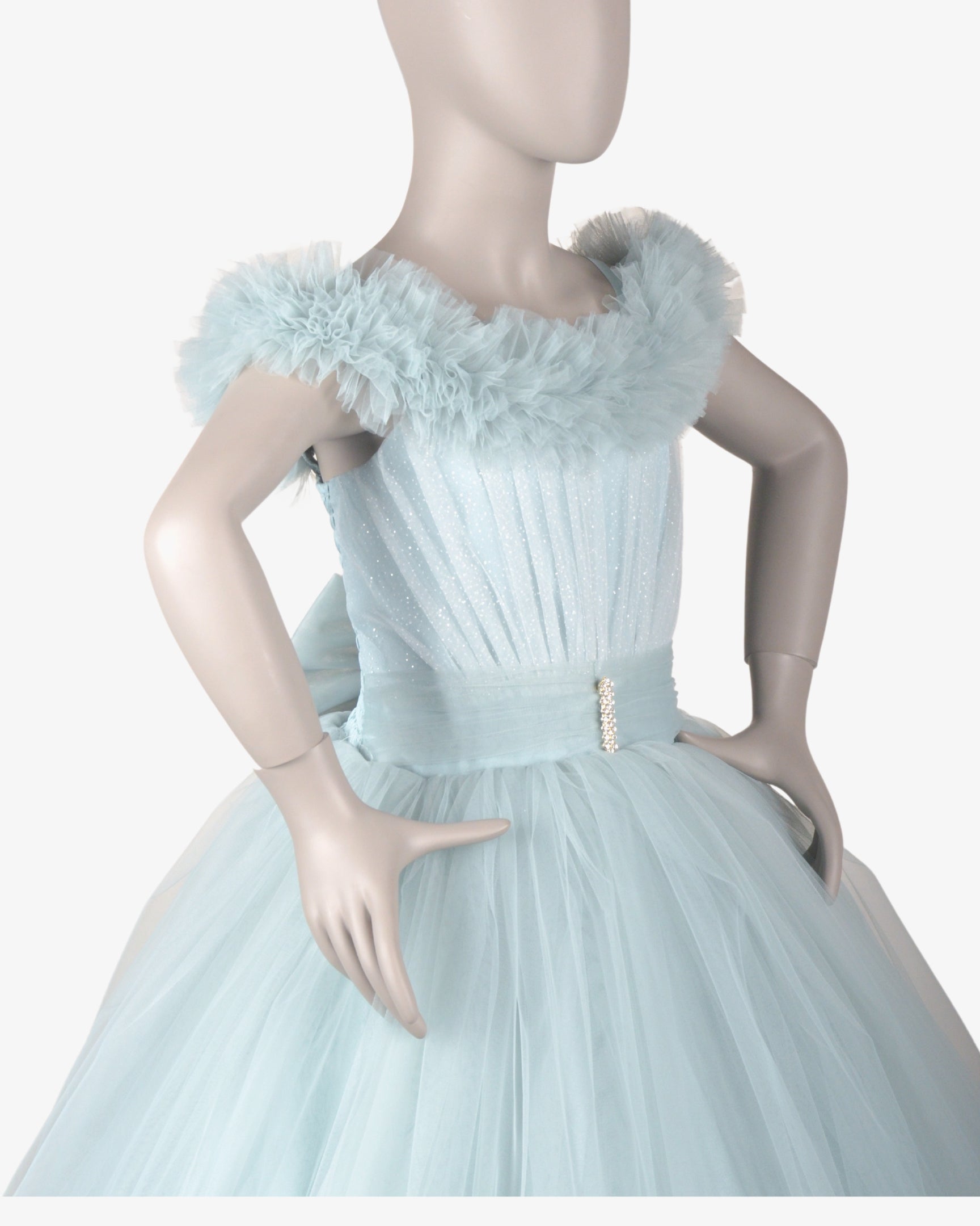 Mint Diva Dress girls party frock fabric detail — Little Giants