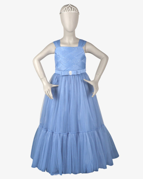 Azure Bella Dress girls party frock front view — Little Giants
