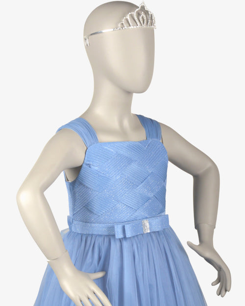 Azure Bella Dress girls party frock side profile — Little Giants