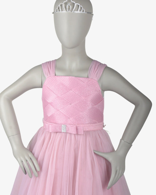 Baby Pink Bella Dress girls party frock front view — Little Giants