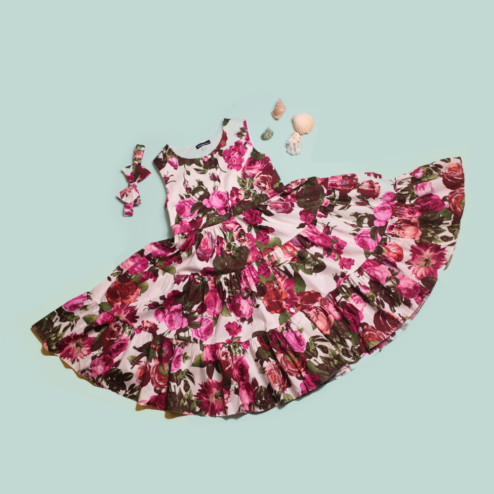 Rose Print Casual Frock girls casual frock side profile — Little Giants
