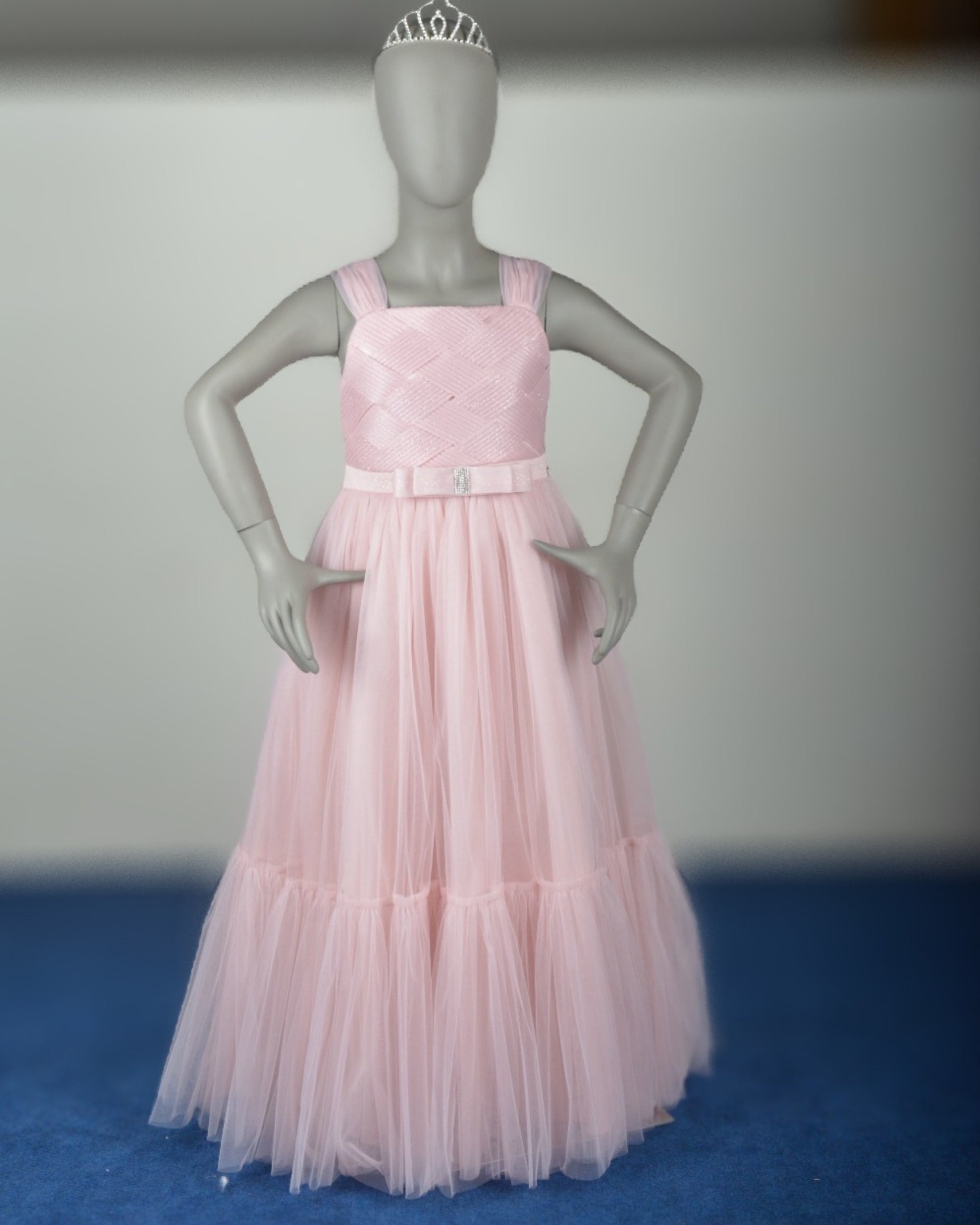 Pale Pink Bella Dress girls party frock three-quarter angle — Little Giants