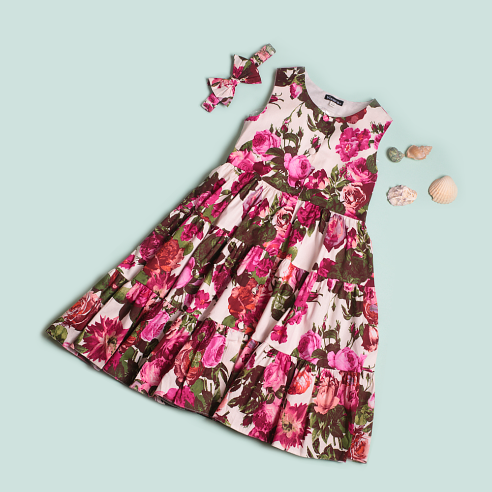 Rose Print Casual Frock girls casual frock front view — Little Giants