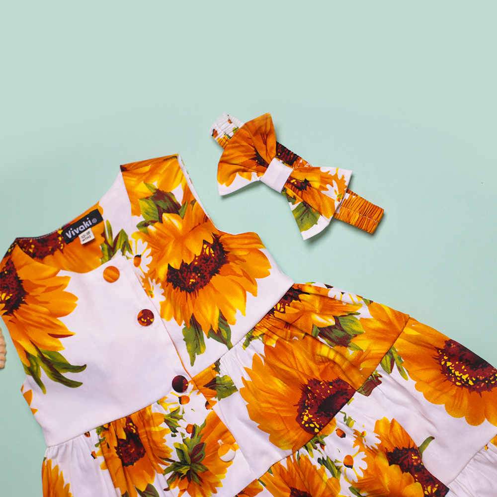 White Sunflower Casual Frock girls casual frock side profile — Little Giants
