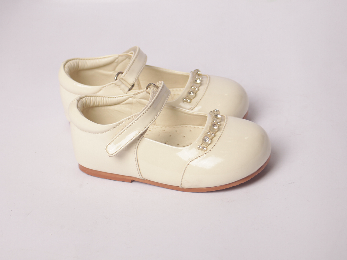 Cream Diamond Embellished Shoe girls shoe side profile — Little Giants