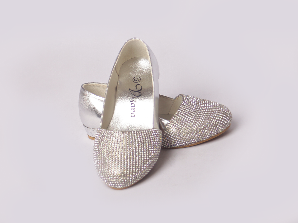 Silver Sparkle Shoe girls shoe toe detail — Little Giants