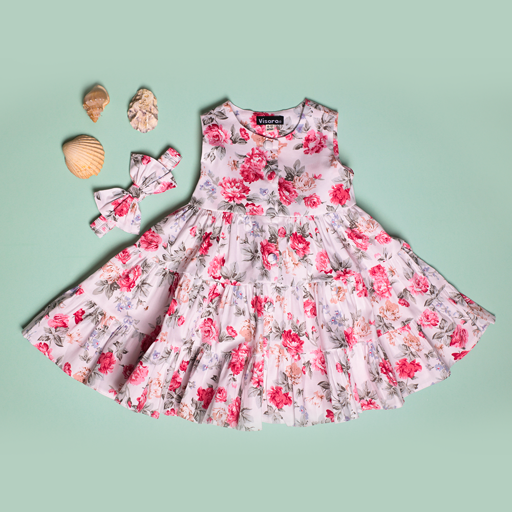 Light Rose Casual Frock girls casual frock front view — Little Giants