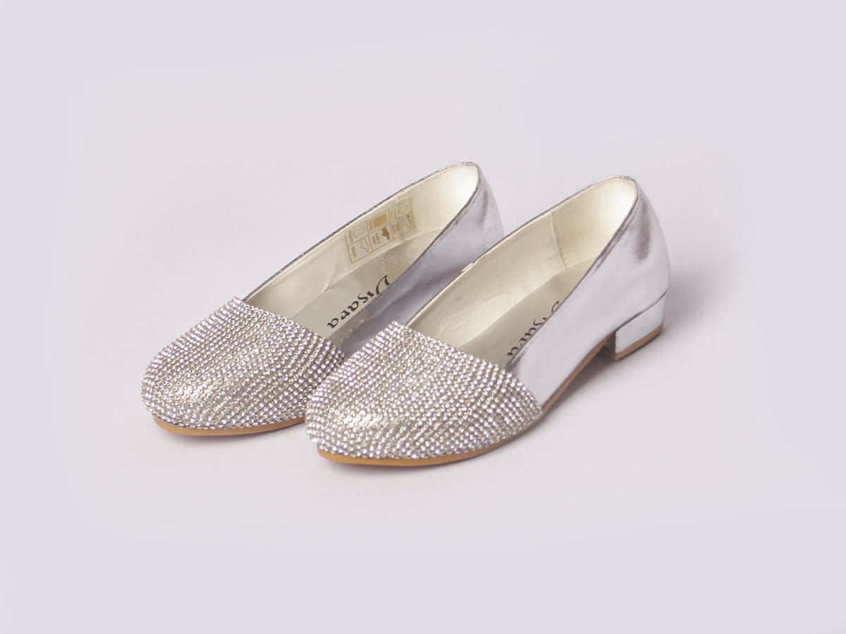 Silver Sparkle Shoe girls shoe side profile — Little Giants