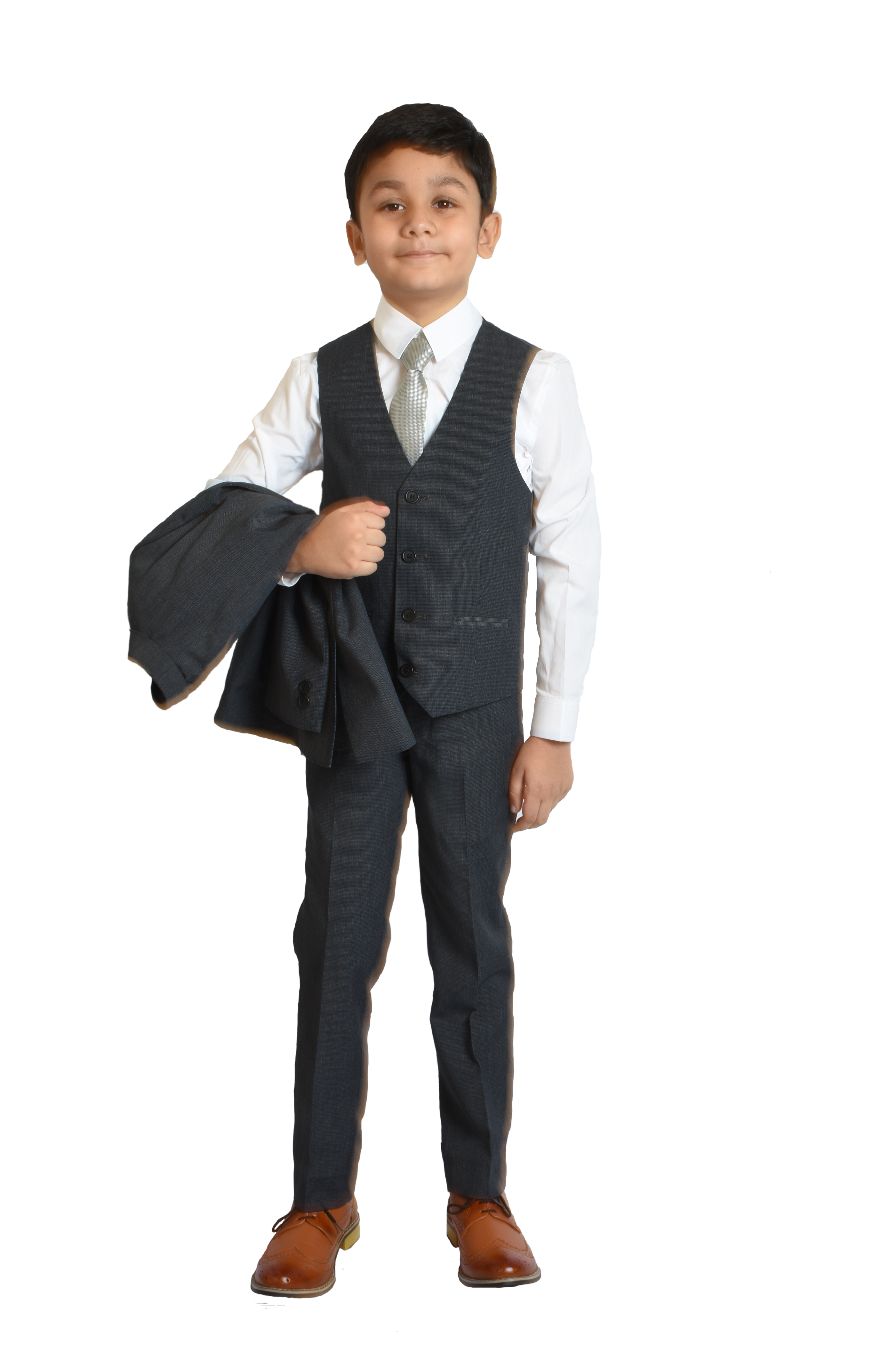 Grey Textured 5-Piece Suit for Boys — Formal Wear for Boys — View 5 | Little Giants