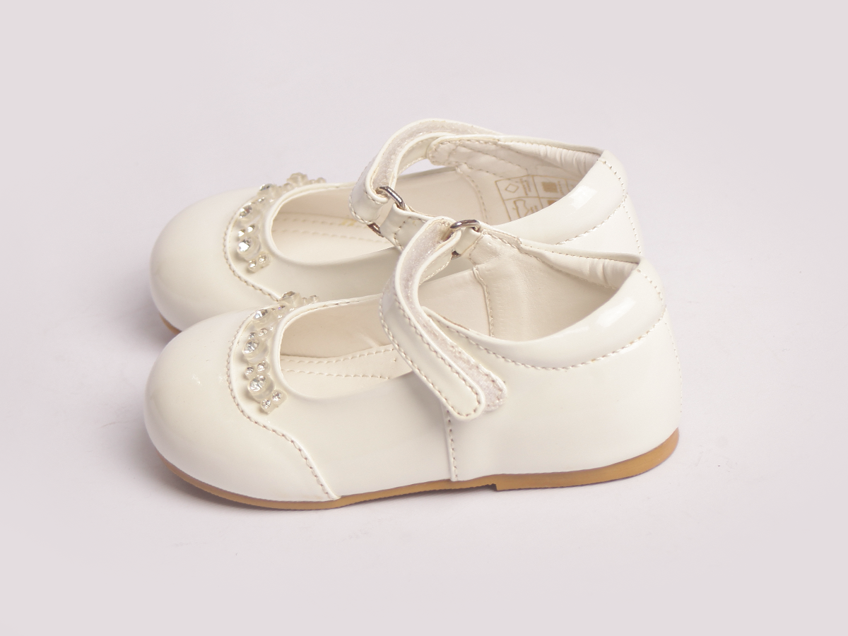 White Diamond Embellished Shoe girls shoe side profile — Little Giants