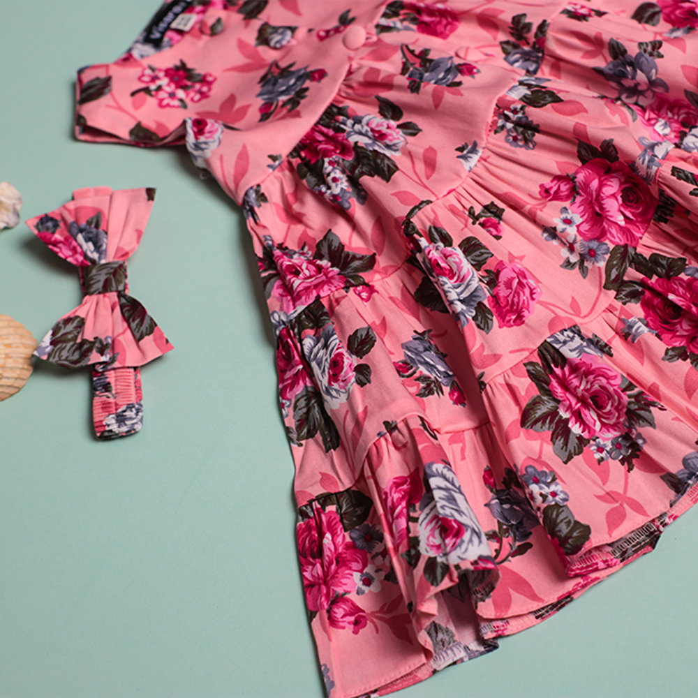 Dark Rose Casual Frock girls casual frock fabric detail — Little Giants
