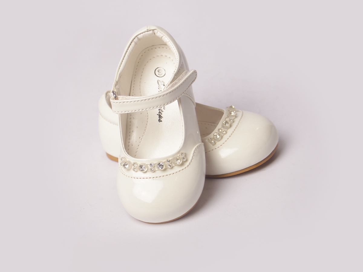 White Diamond Embellished Shoe girls shoe sole view — Little Giants