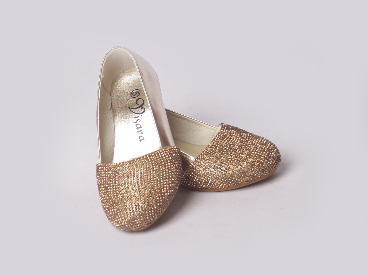 Golden Sparkle Shoe girls shoe toe detail — Little Giants