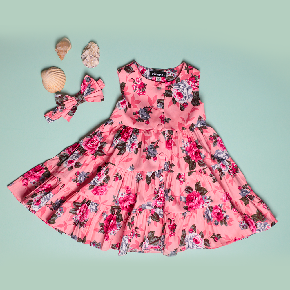Dark Rose Casual Frock girls casual frock front view — Little Giants
