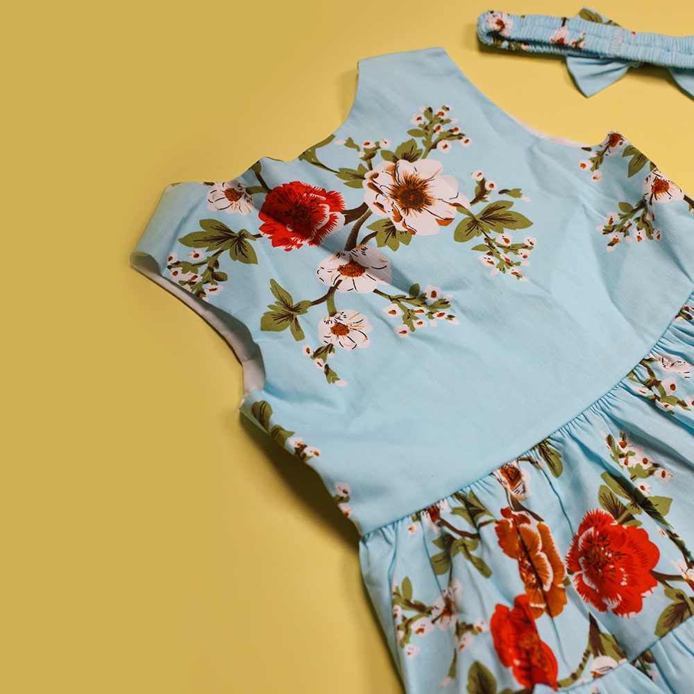 Sky Blue Casual Frock girls casual frock side profile — Little Giants