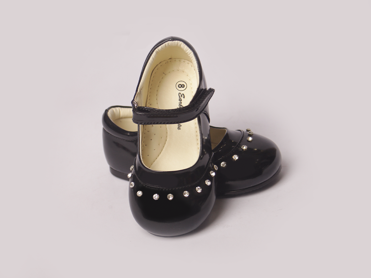Black Fairy Shoe girls shoe sole view — Little Giants