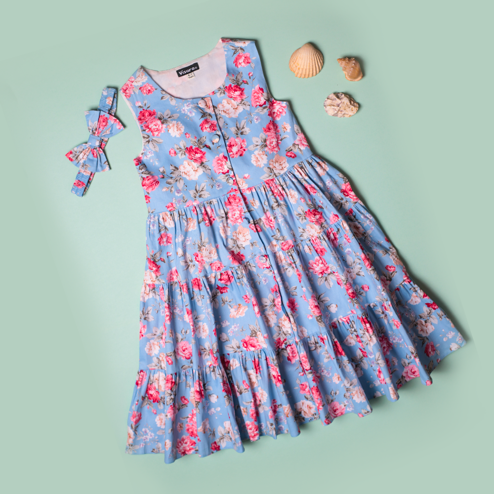 Blue Rose Casual Frock girls casual frock front view — Little Giants