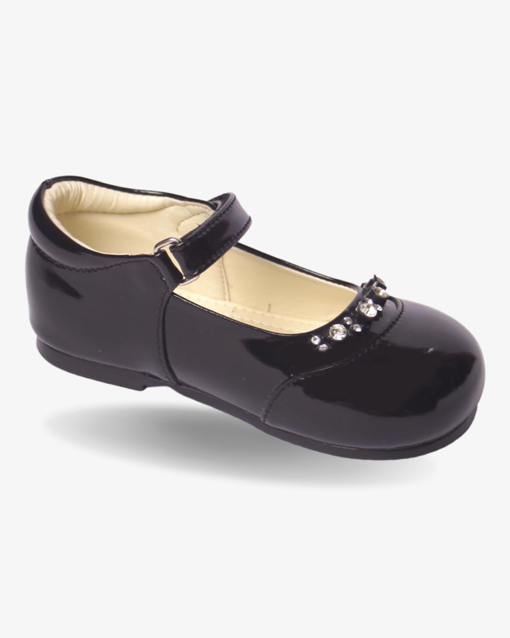 Black Diamond Embellished Shoe girls shoe front view — Little Giants