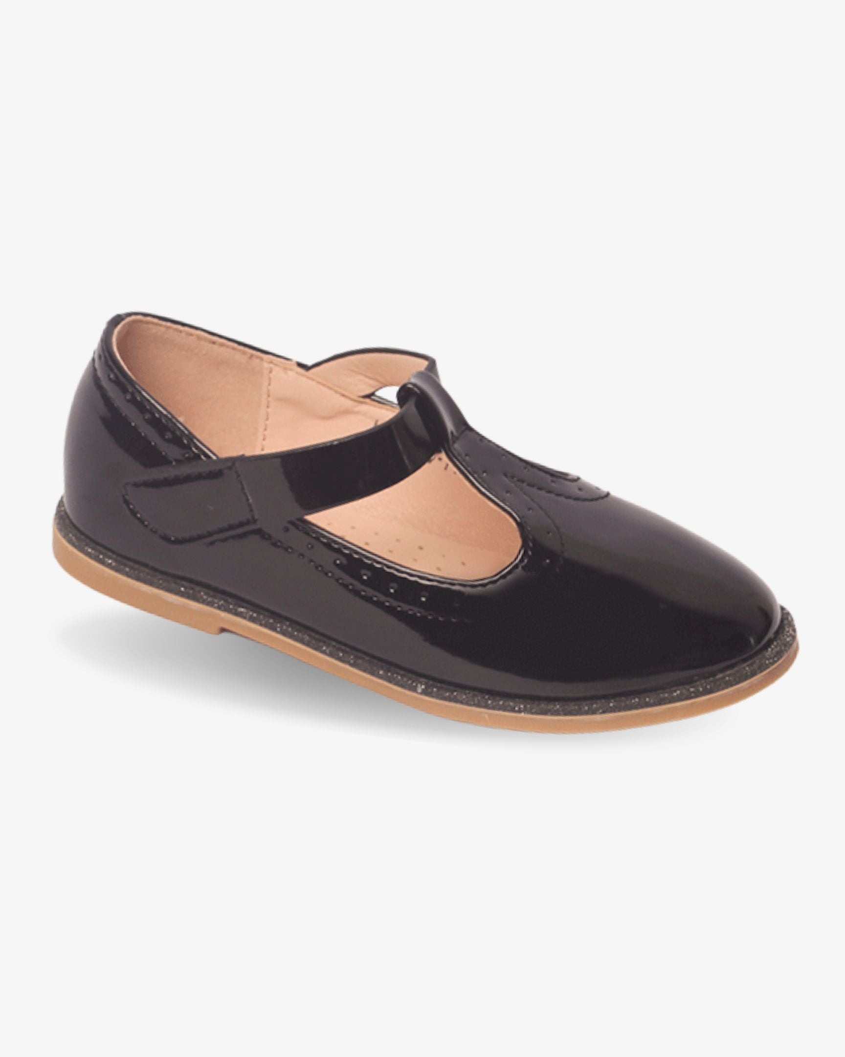 Black Round-Tip Shoe girls shoe front view — Little Giants