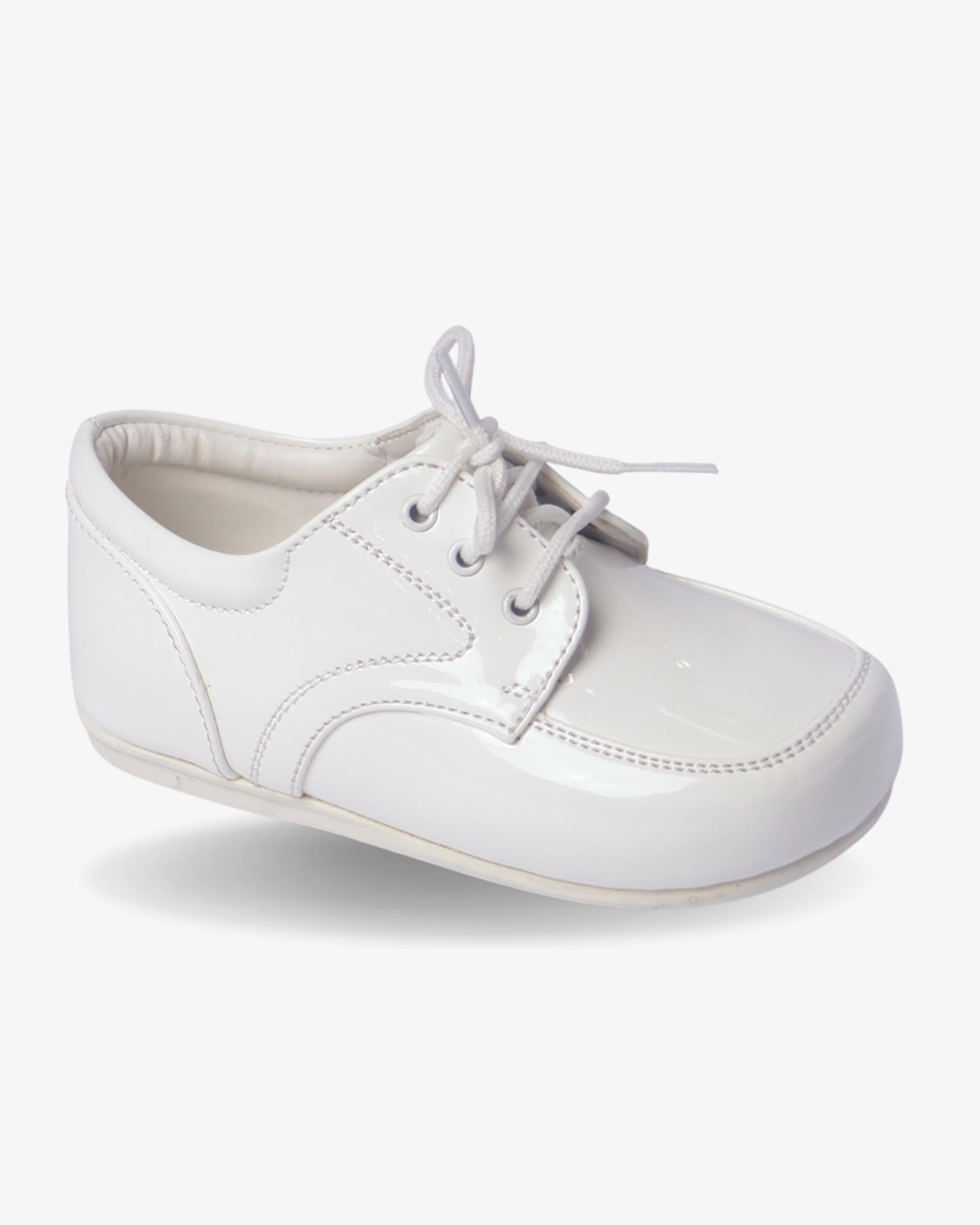Boys classic white leather oxford shoe — front view