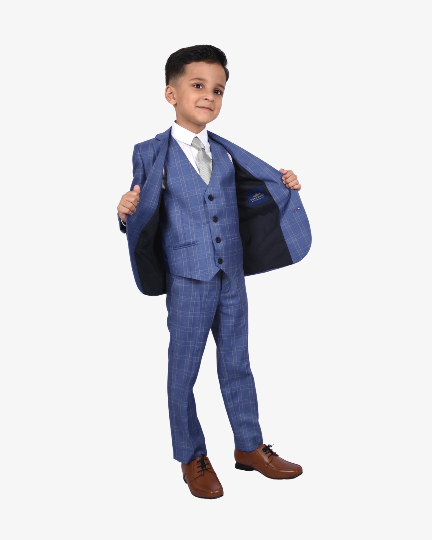Dark Blue Pattern 5-Piece Suit for Boys — Formal Wear for Boys | Little Giants