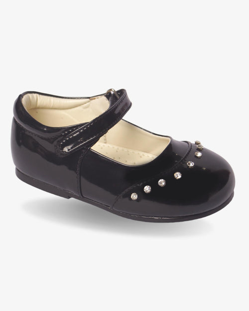 Black Fairy Shoe girls shoe front view — Little Giants