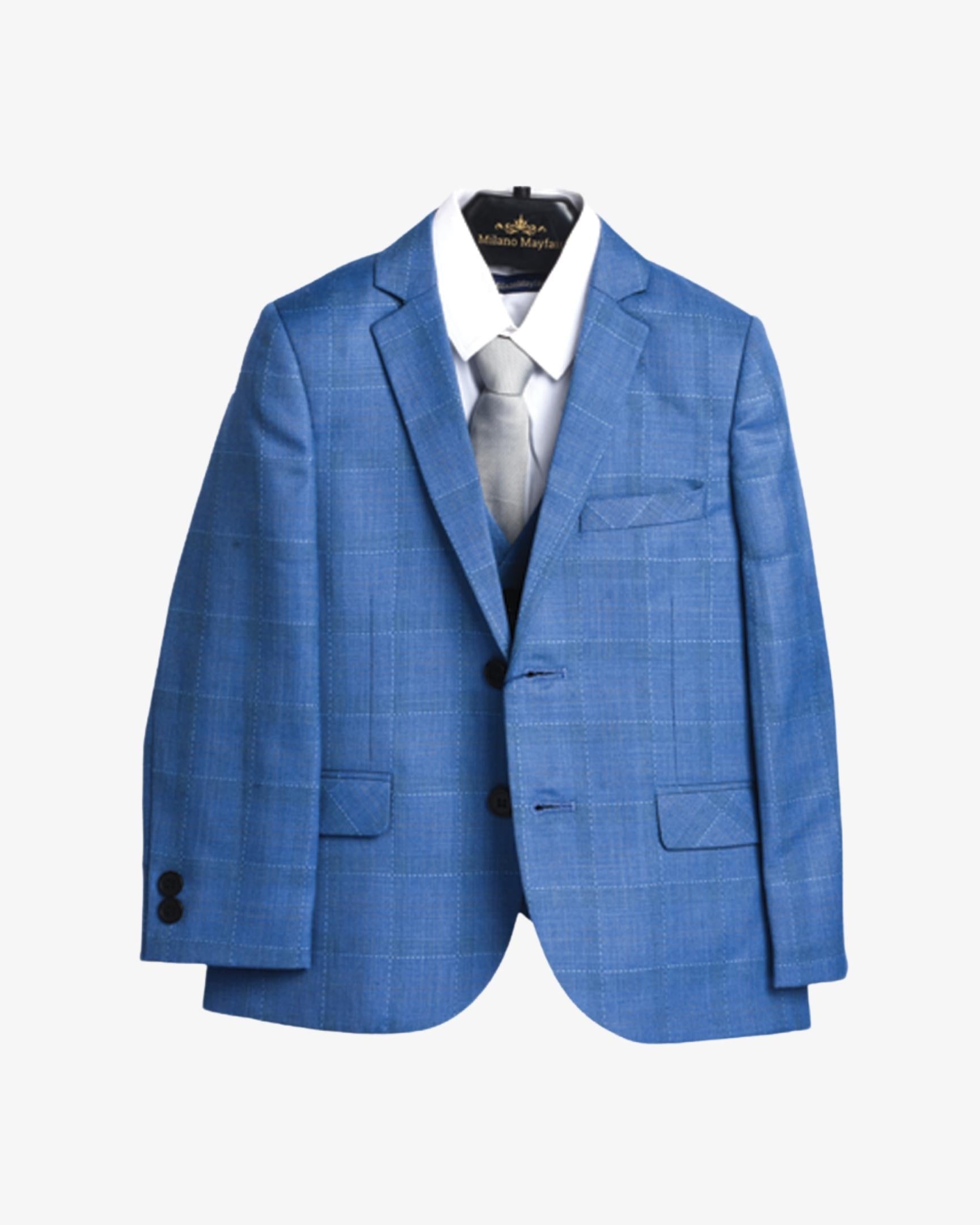 Sky Blue Check 5-Piece Suit for Boys — Formal Wear for Boys | Little Giants