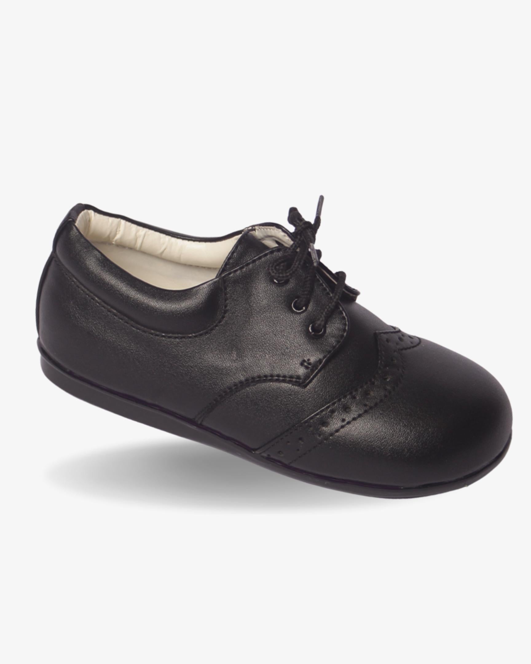 Boys classic black leather brogue shoe — front view