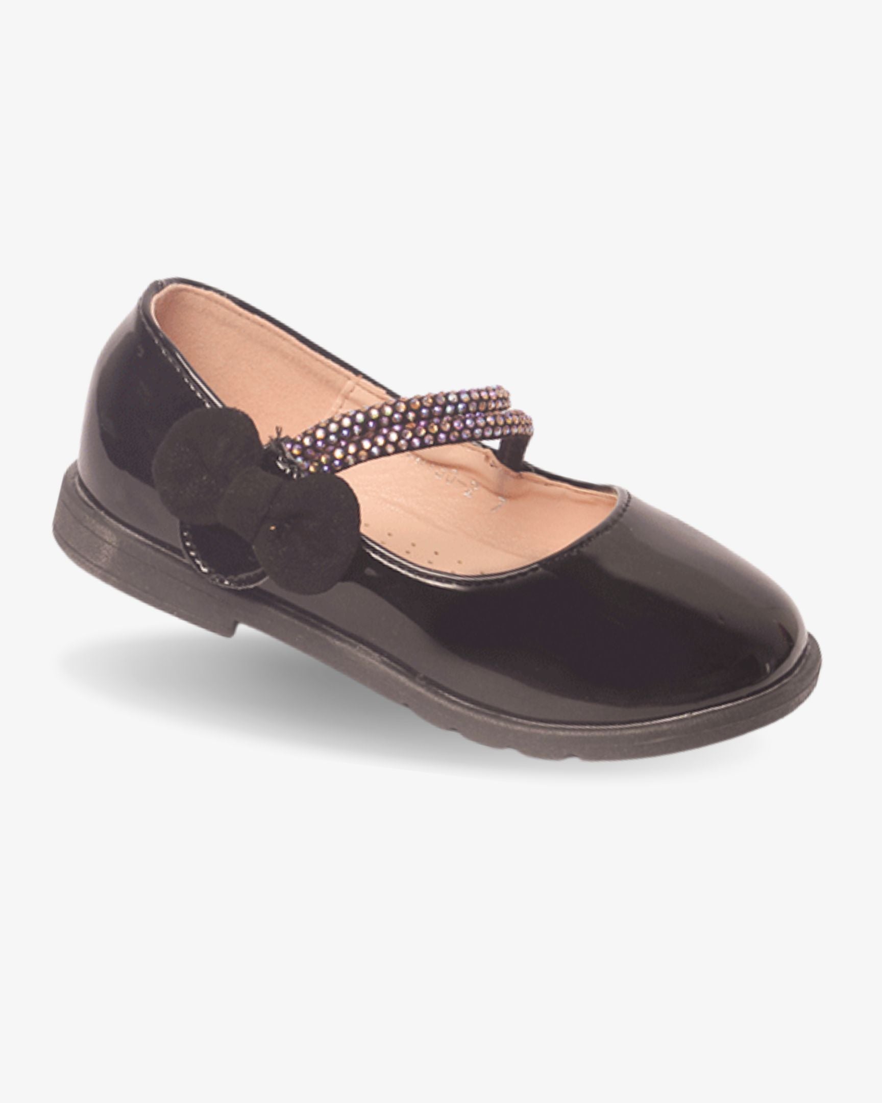 Black Multicolor Strap Shoe girls shoe front view — Little Giants
