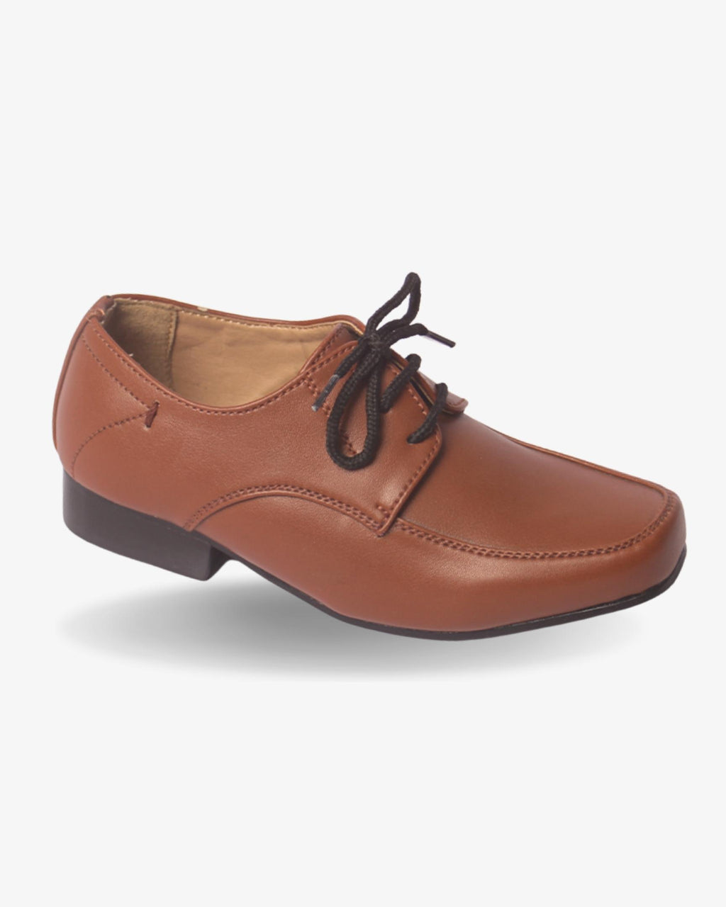 Boys cognac modern derby shoe — front view