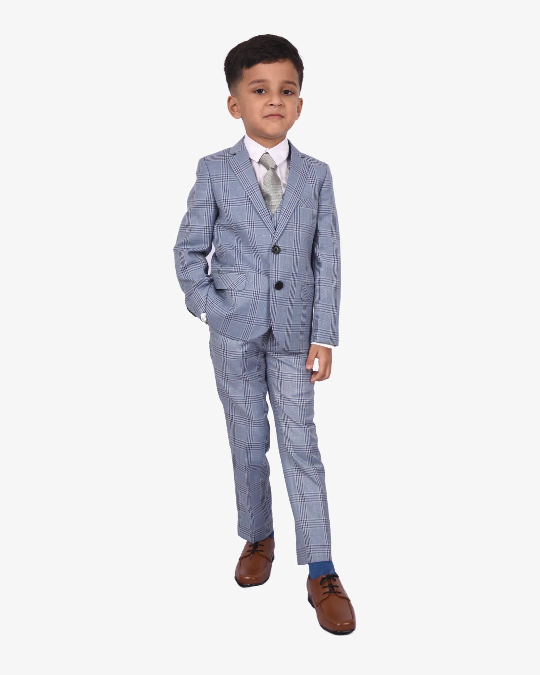 Light Blue Check 5-Piece Suit for Boys — Formal Wear for Boys | Little Giants