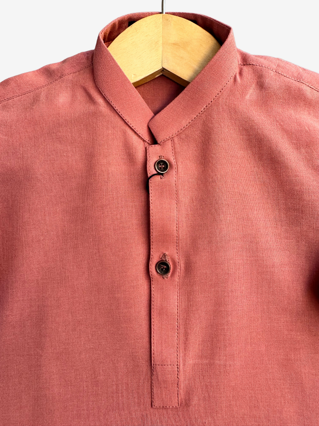 Boys terracotta band collar kurta earth tone — Eid styling