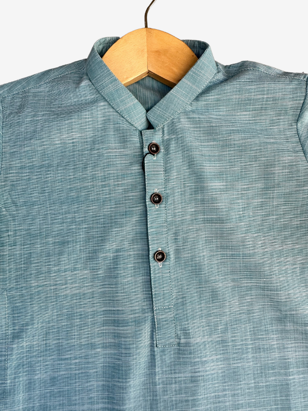 Boys teal slub cotton kurta textured — Eid styling