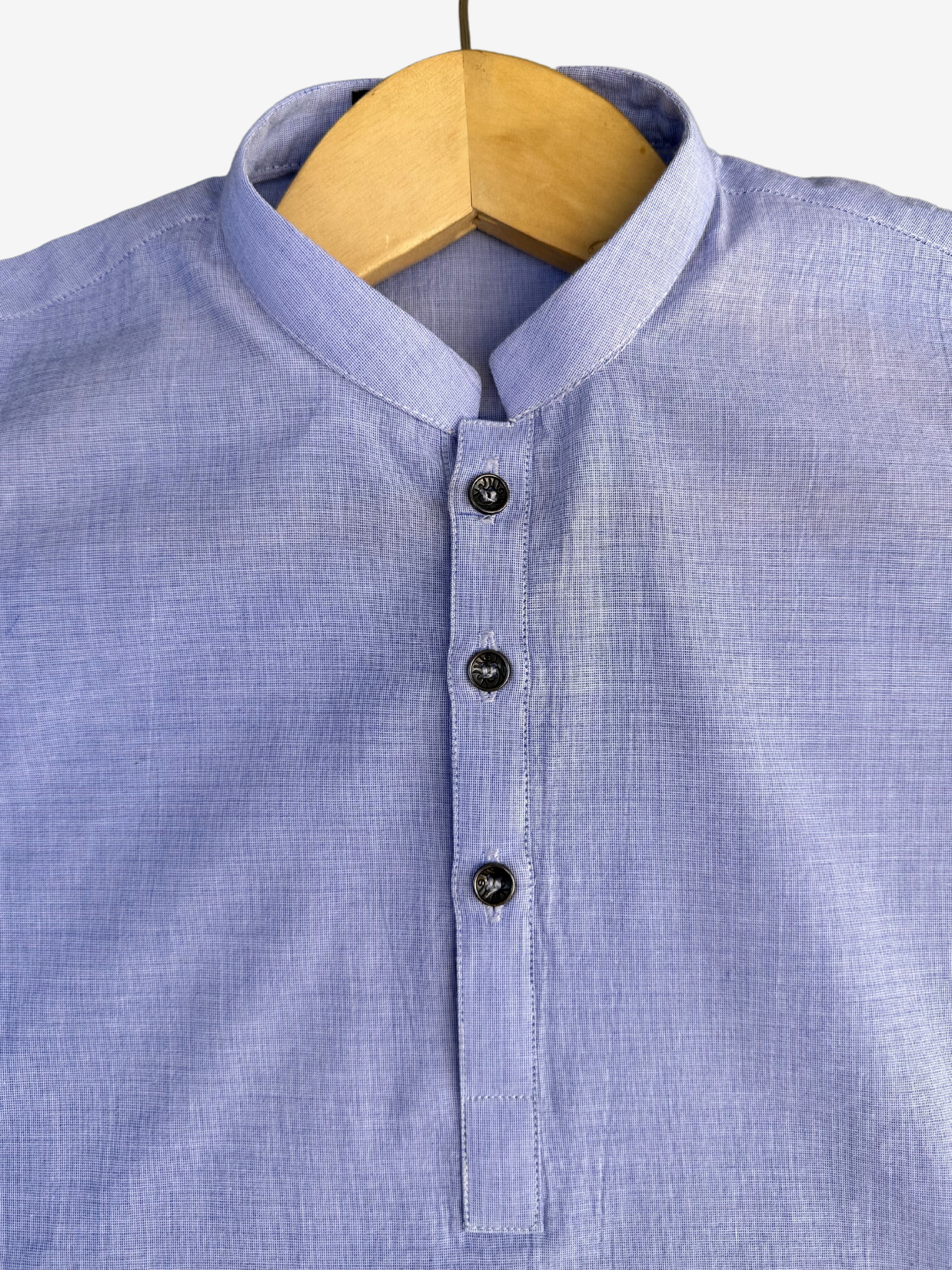 Boys sky blue chambray kurta lightweight — Eid styling